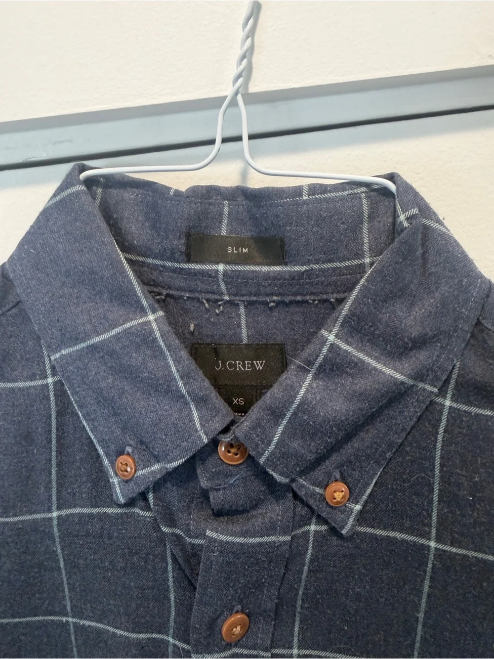 J Crew Men's Navy Windowpane Button-Down Shirt
